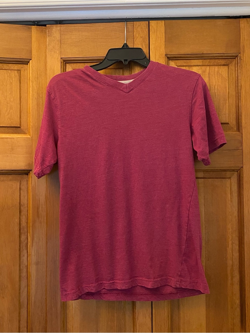 Men's Short Sleeve V-Neck Tee in Berry